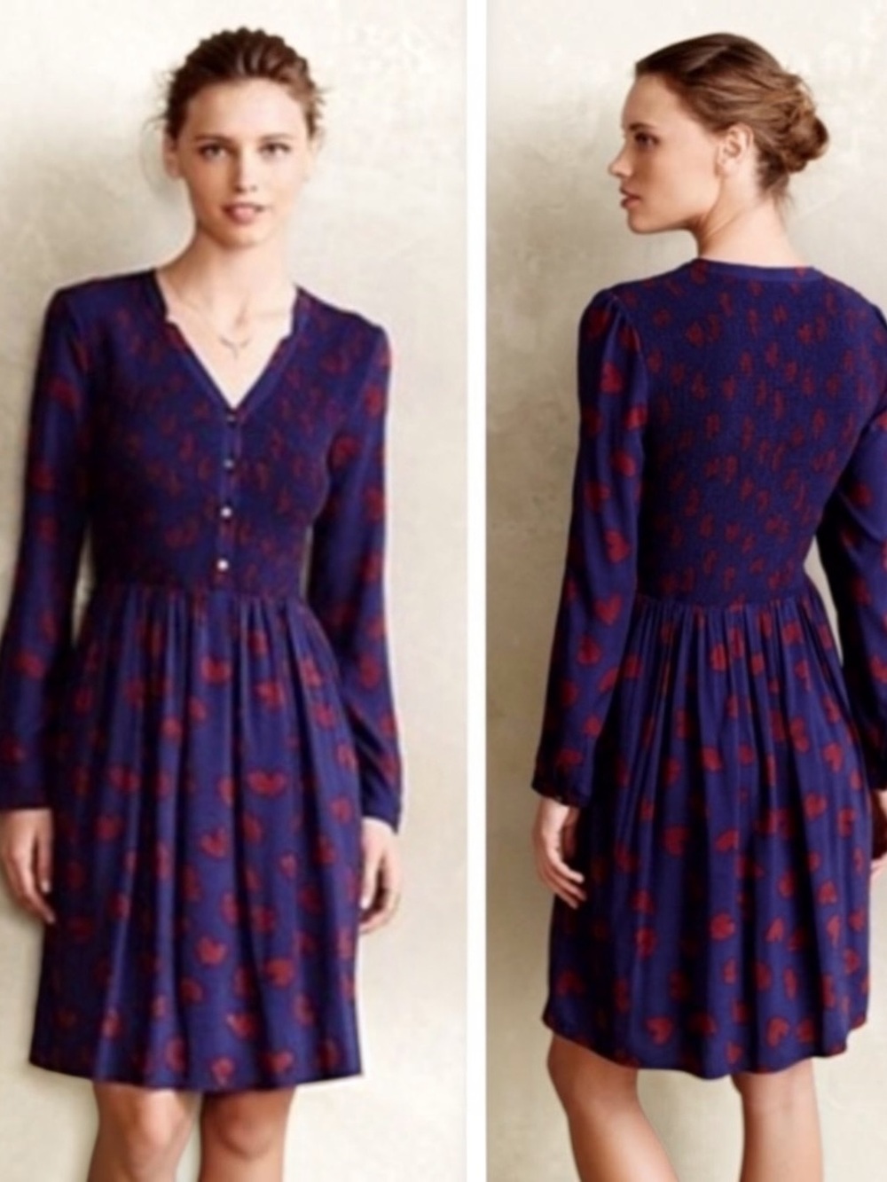 Anthropologie Maeve Banet Smocked Heart Mini Dress Size L